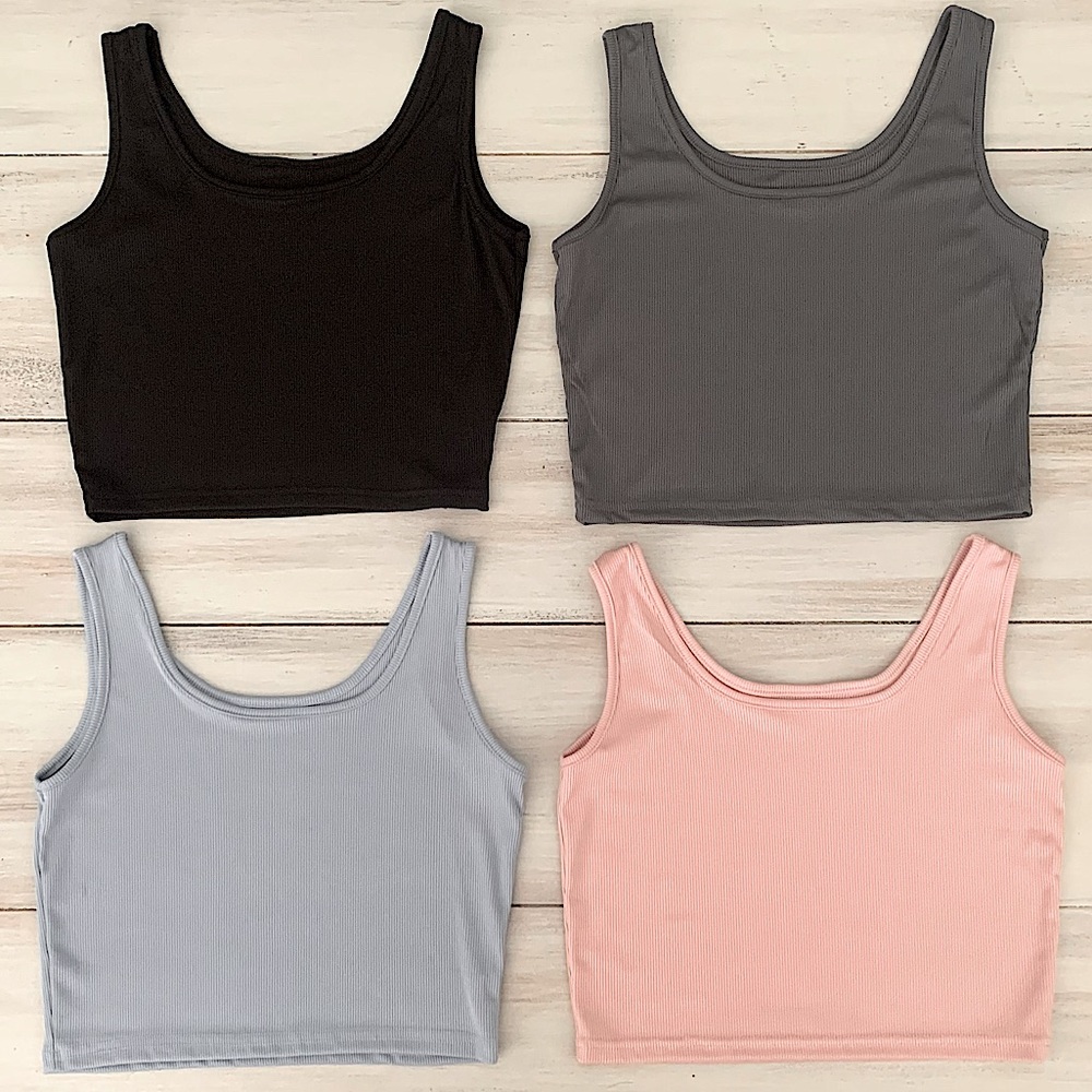 NEW YOGA Sports Cami Black Gray Blue Pink Ribbed Workout Crop Tank Tops Medium
